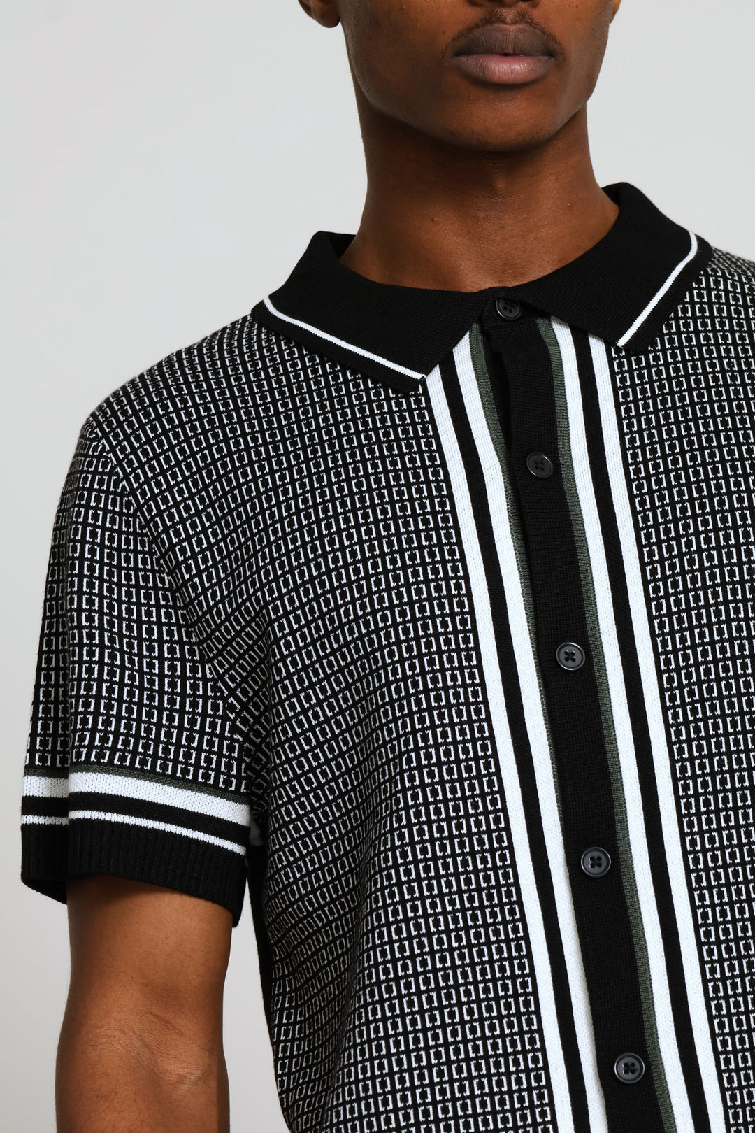 Geometric Printed Button Through Shirt - Black/White