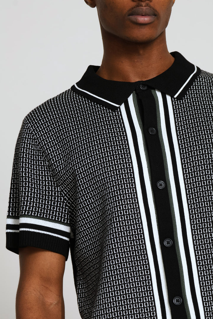 Geometric Printed Button Through Shirt - Black/White