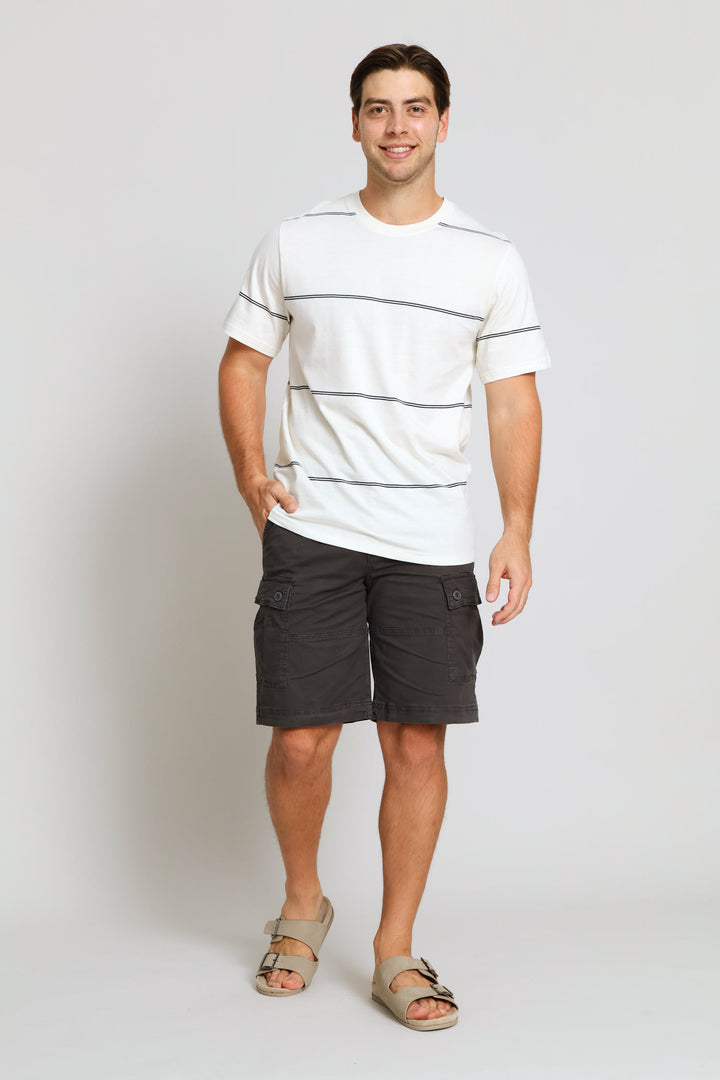 Double Thin Stripe Tee - Ecru/Navy