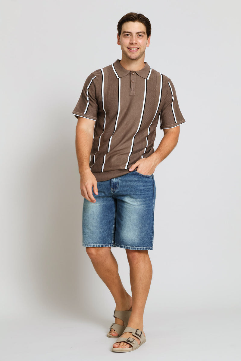 Tea Stain Rigid Denim Shorts - Mid Wash