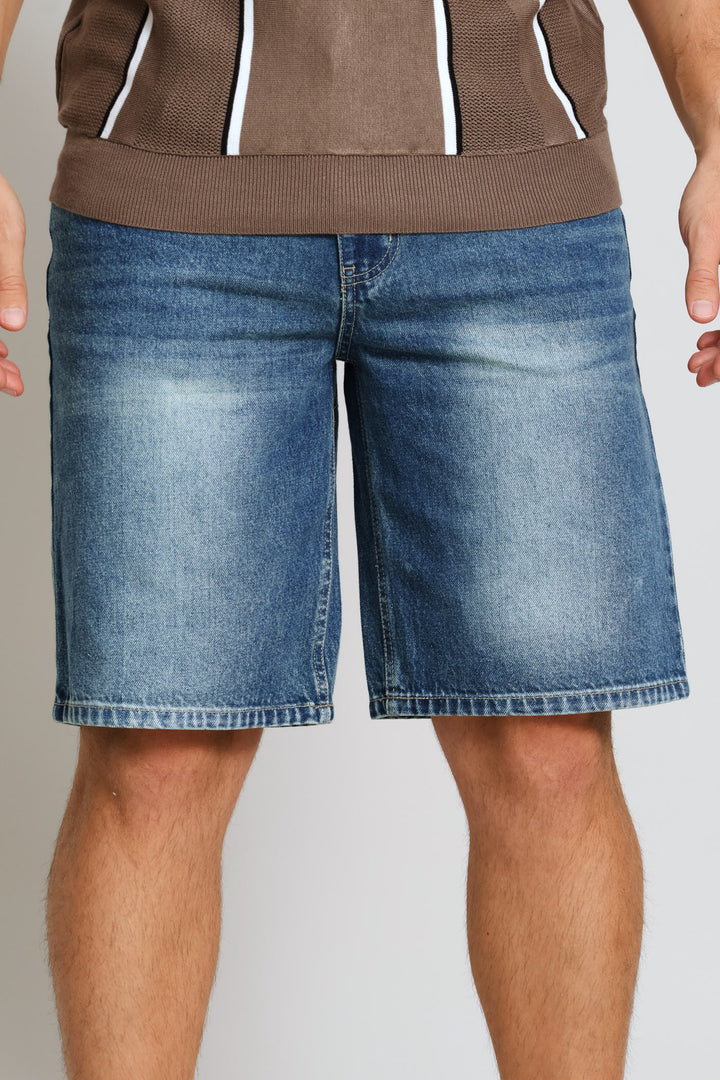 Tea Stain Rigid Denim Shorts - Mid Wash