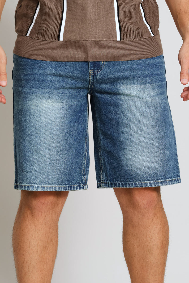Tea Stain Rigid Denim Shorts - Mid Wash