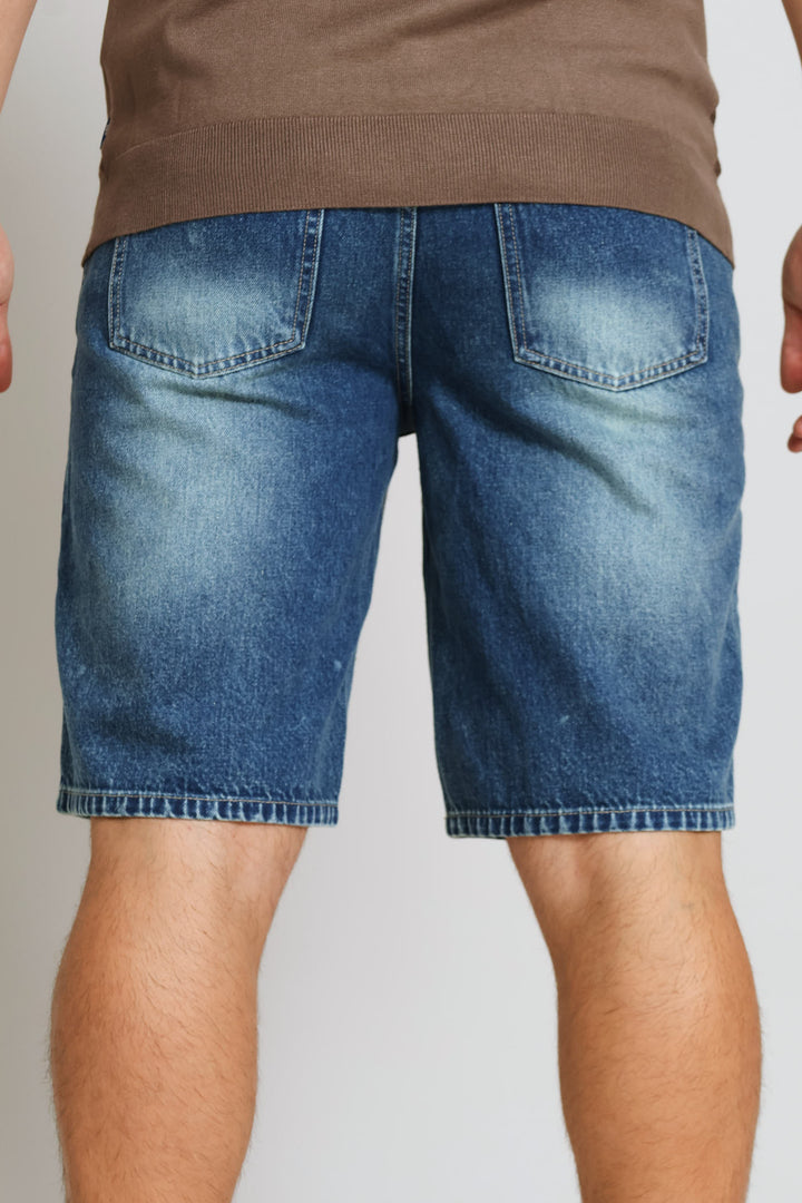 Tea Stain Rigid Denim Shorts - Mid Wash