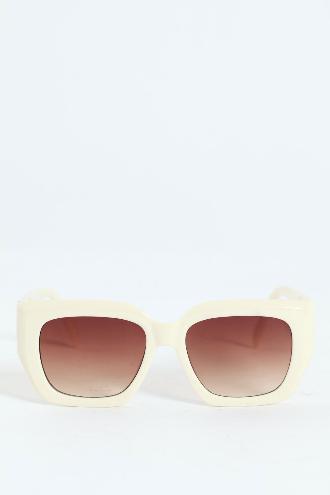 Gold Trim Temple Square Frame Sunglasses - Cream