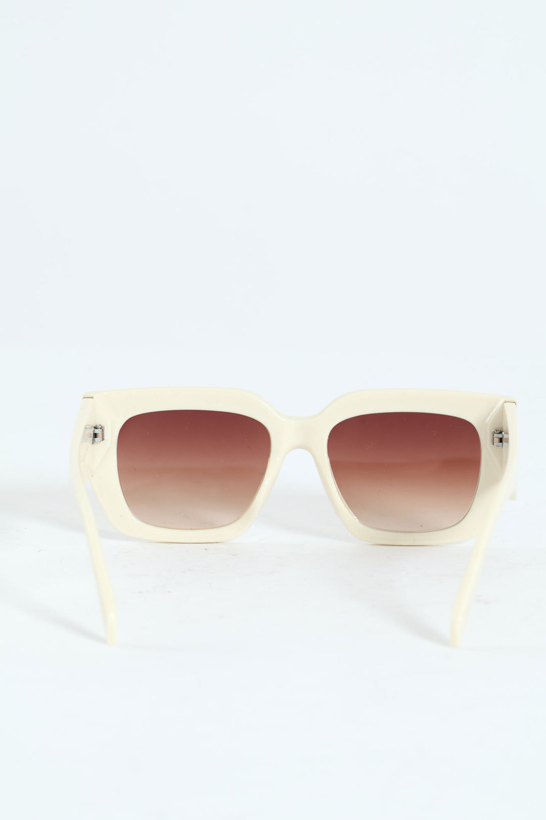 Gold Trim Temple Square Frame Sunglasses - Cream