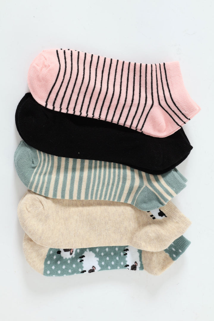 5 Pack Low Cut Cute Sheep Socks - Teal