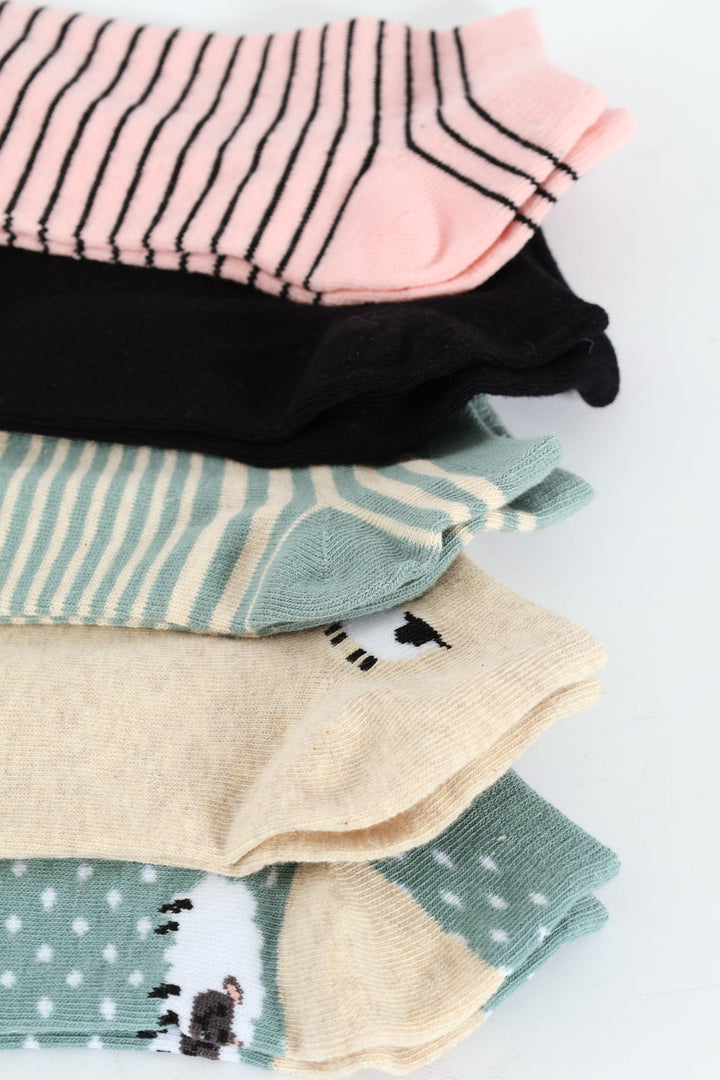 5 Pack Low Cut Cute Sheep Socks - Teal