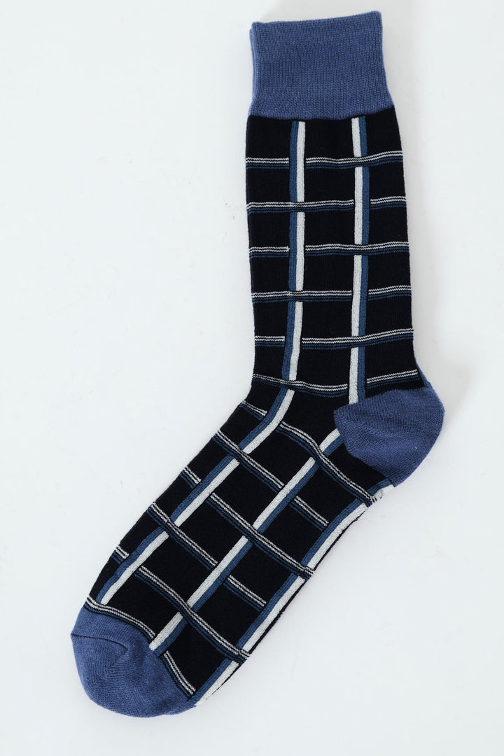 Check Print Single Socks - Navy/Grey