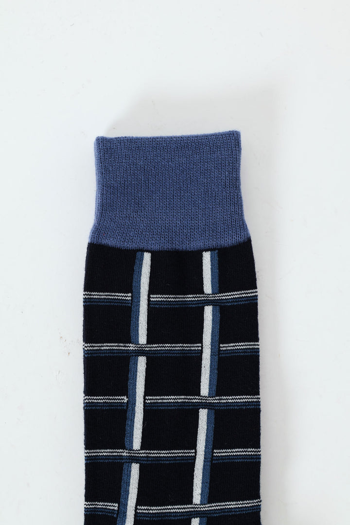 Check Print Single Socks - Navy/Grey