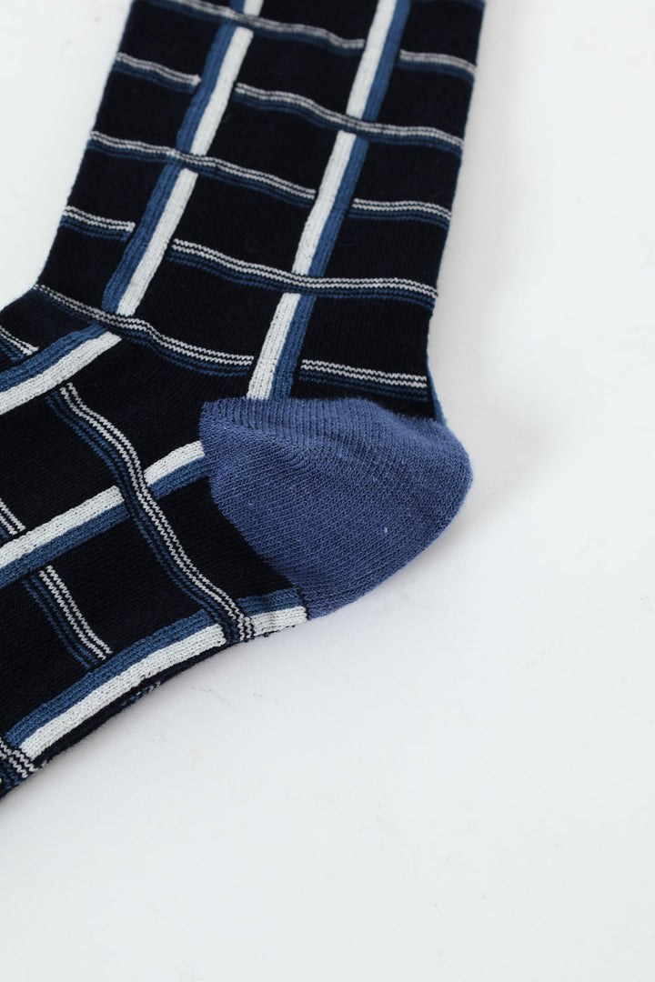 Check Print Single Socks - Navy/Grey