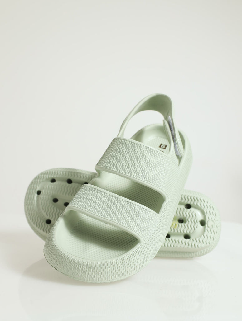 Eva Chunky Double Strap Sandal With Back Strap - Sage