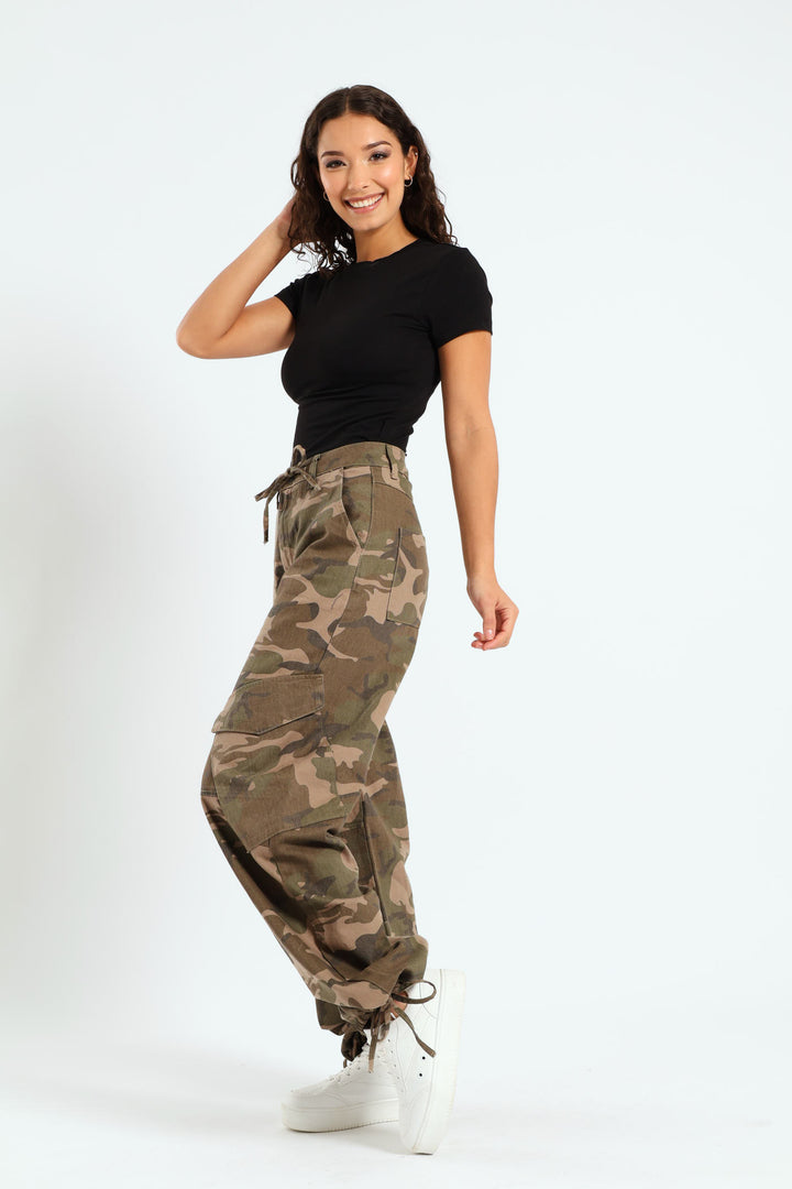 Diagonal Pocket Wide Leg Pants - Fatigue