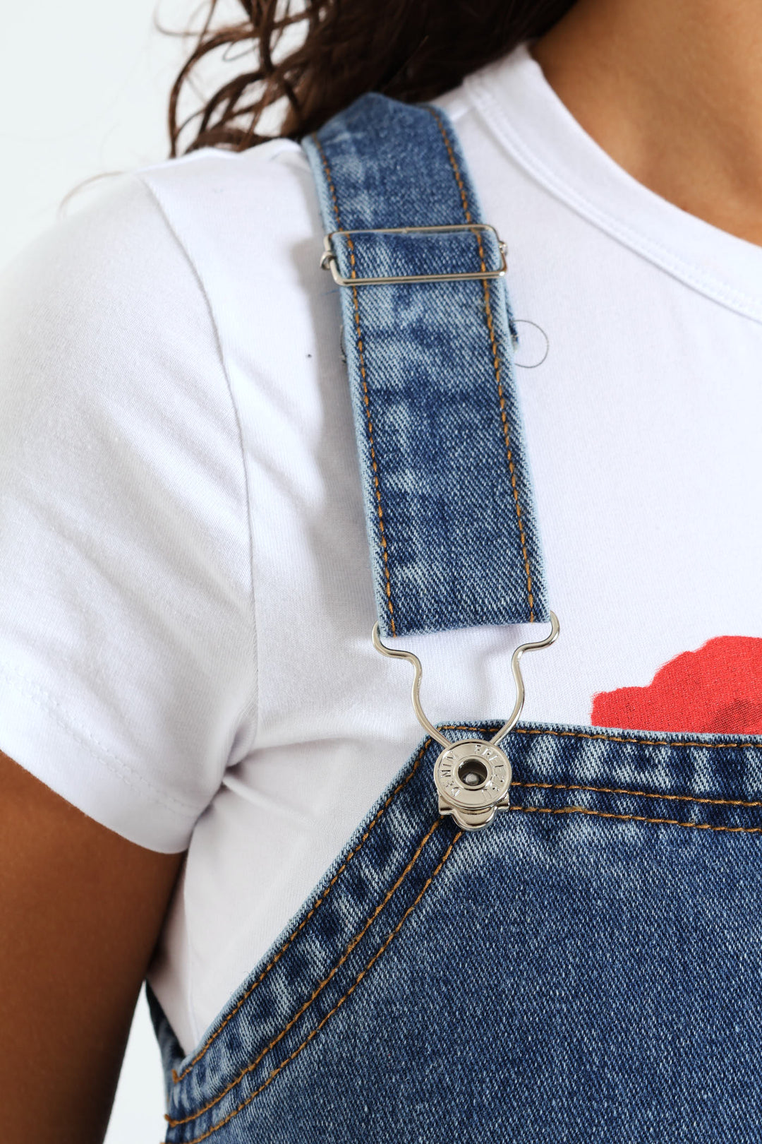 Denim Panel Pinafore Dress - Dark Blue