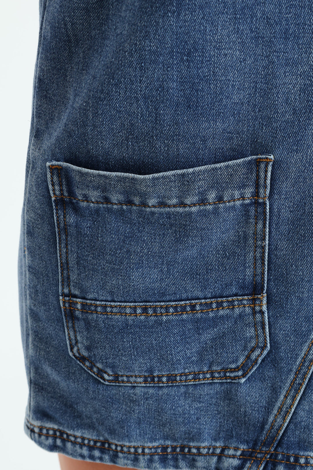 Denim Panel Pinafore Dress - Dark Blue