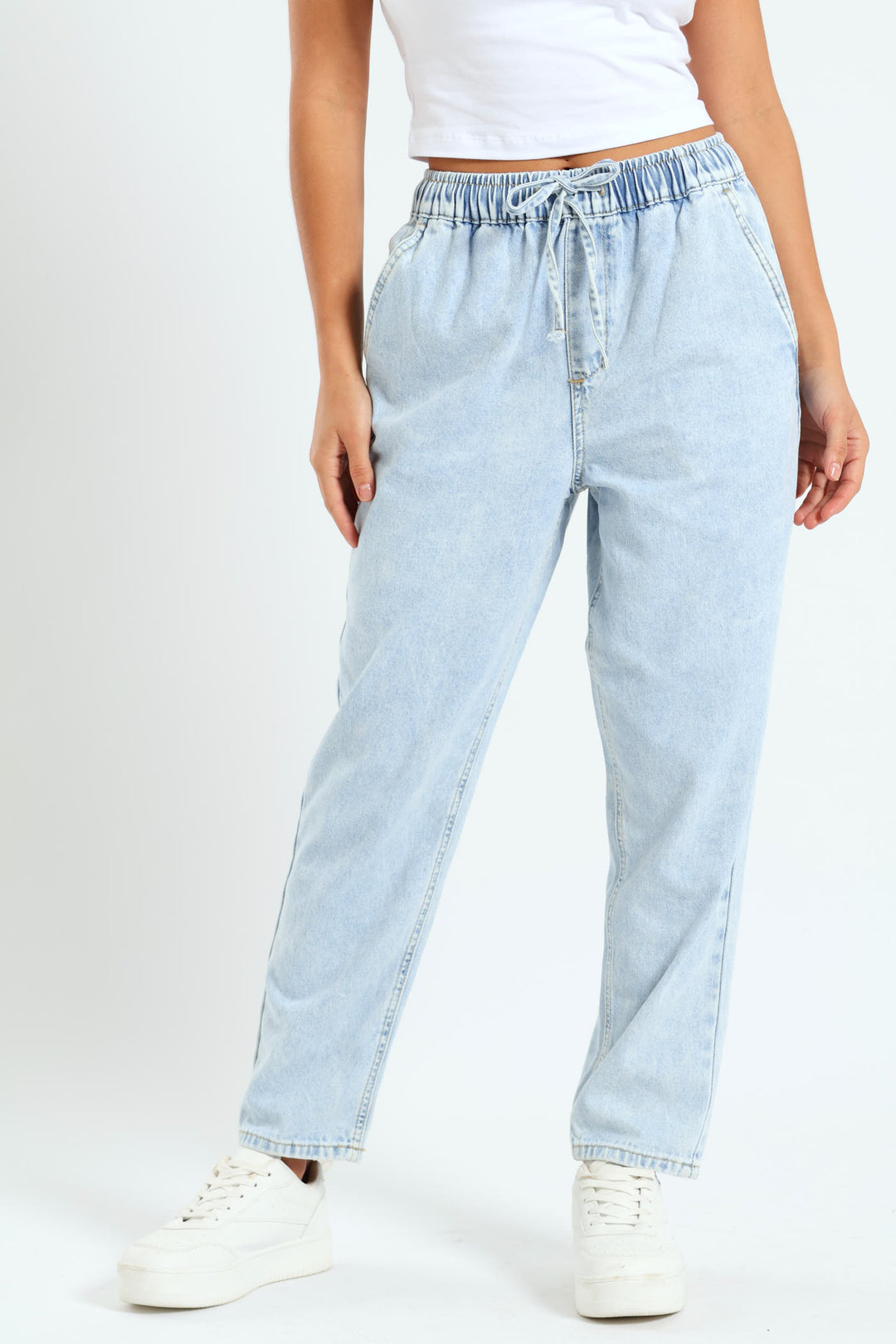 Elastic Waist Tapered Jean - Salty Light Wash