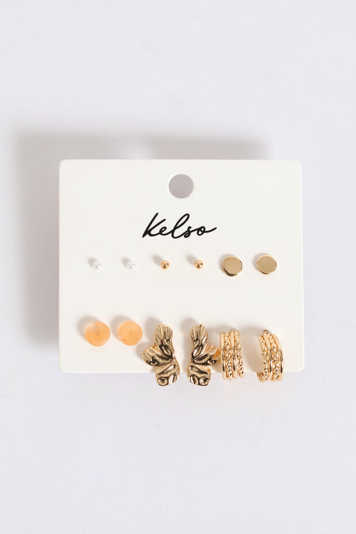 6 Pack Resin Stud & Hoop Earrings - Gold