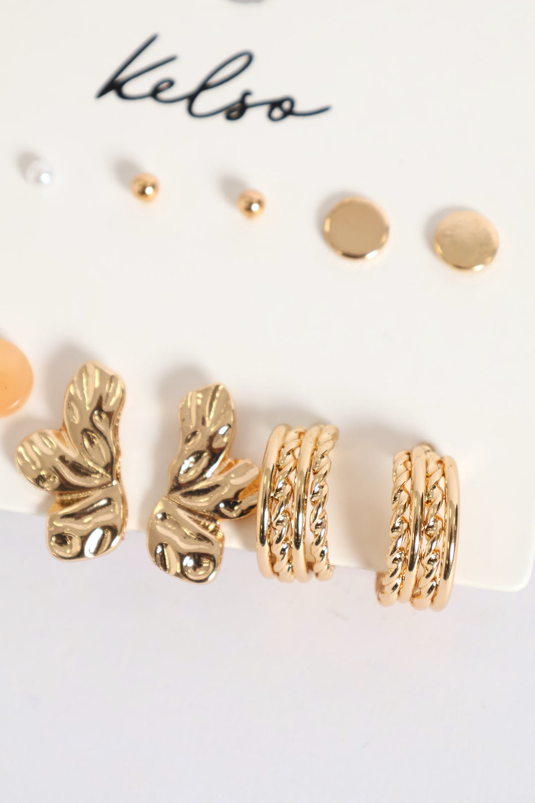 6 Pack Resin Stud & Hoop Earrings - Gold