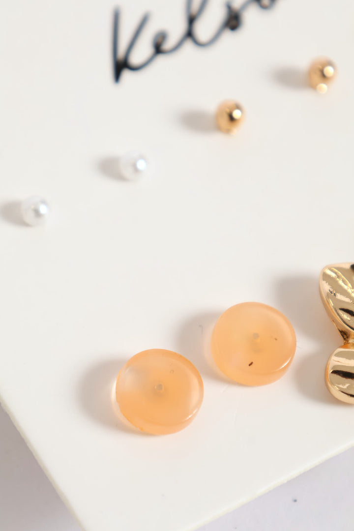 6 Pack Resin Stud & Hoop Earrings - Gold