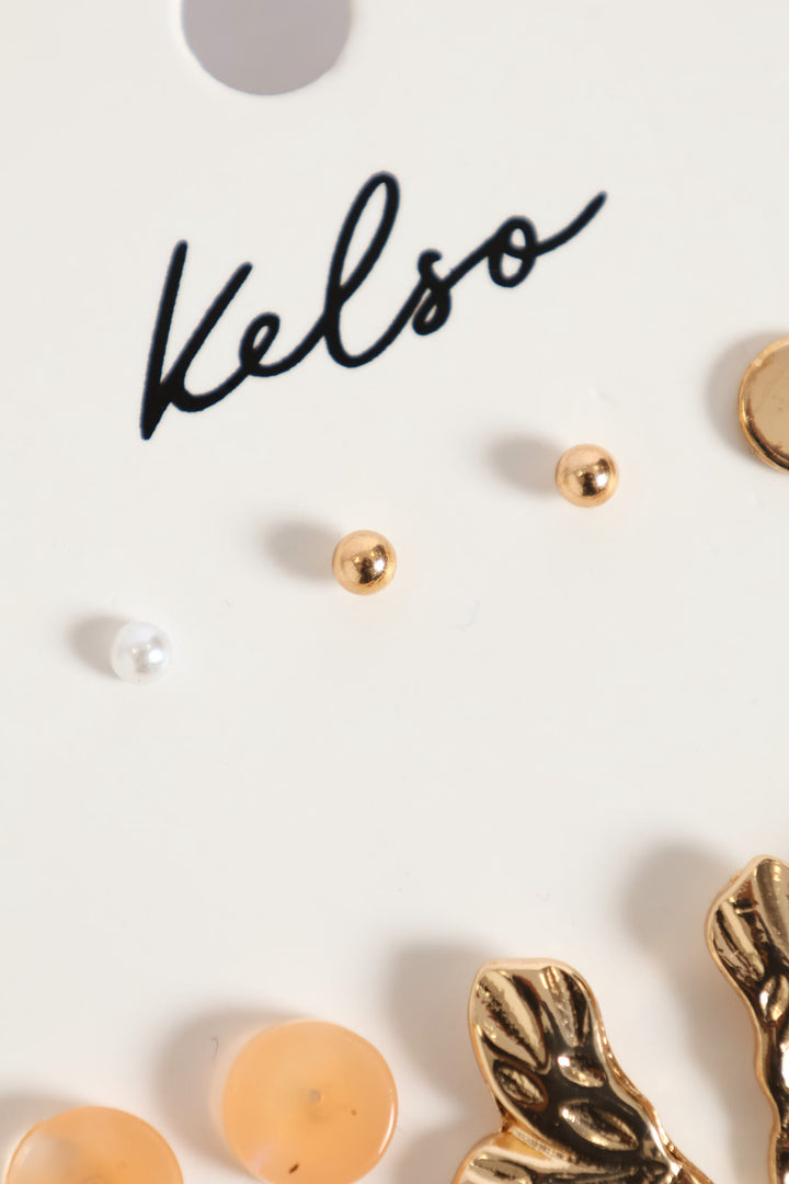 6 Pack Resin Stud & Hoop Earrings - Gold