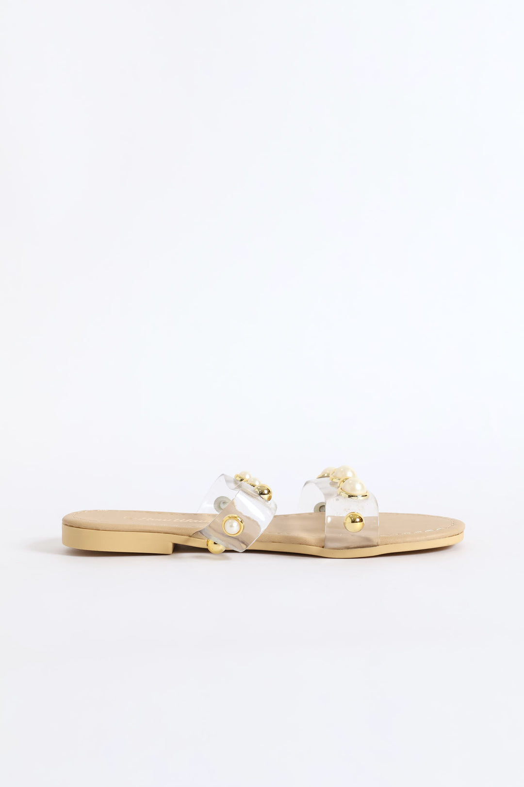 Girls Vinyl Pearl Double Band Sandal - Clear