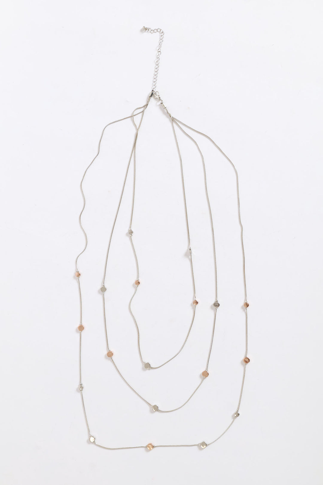 Multi Strand Long Beaded Necklace - Silver