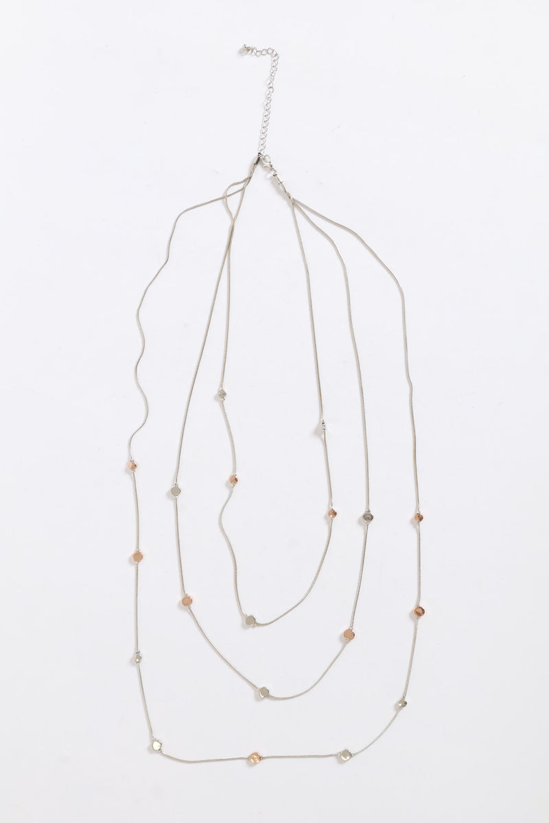 Multi Strand Long Beaded Necklace - Silver