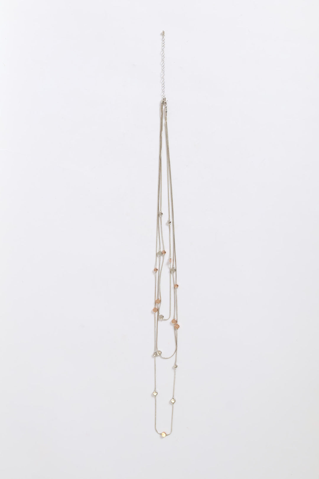 Multi Strand Long Beaded Necklace - Silver