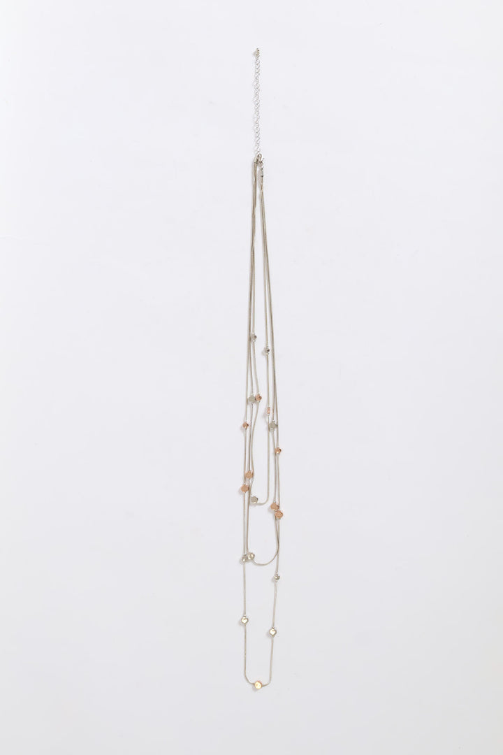 Multi Strand Long Beaded Necklace - Silver