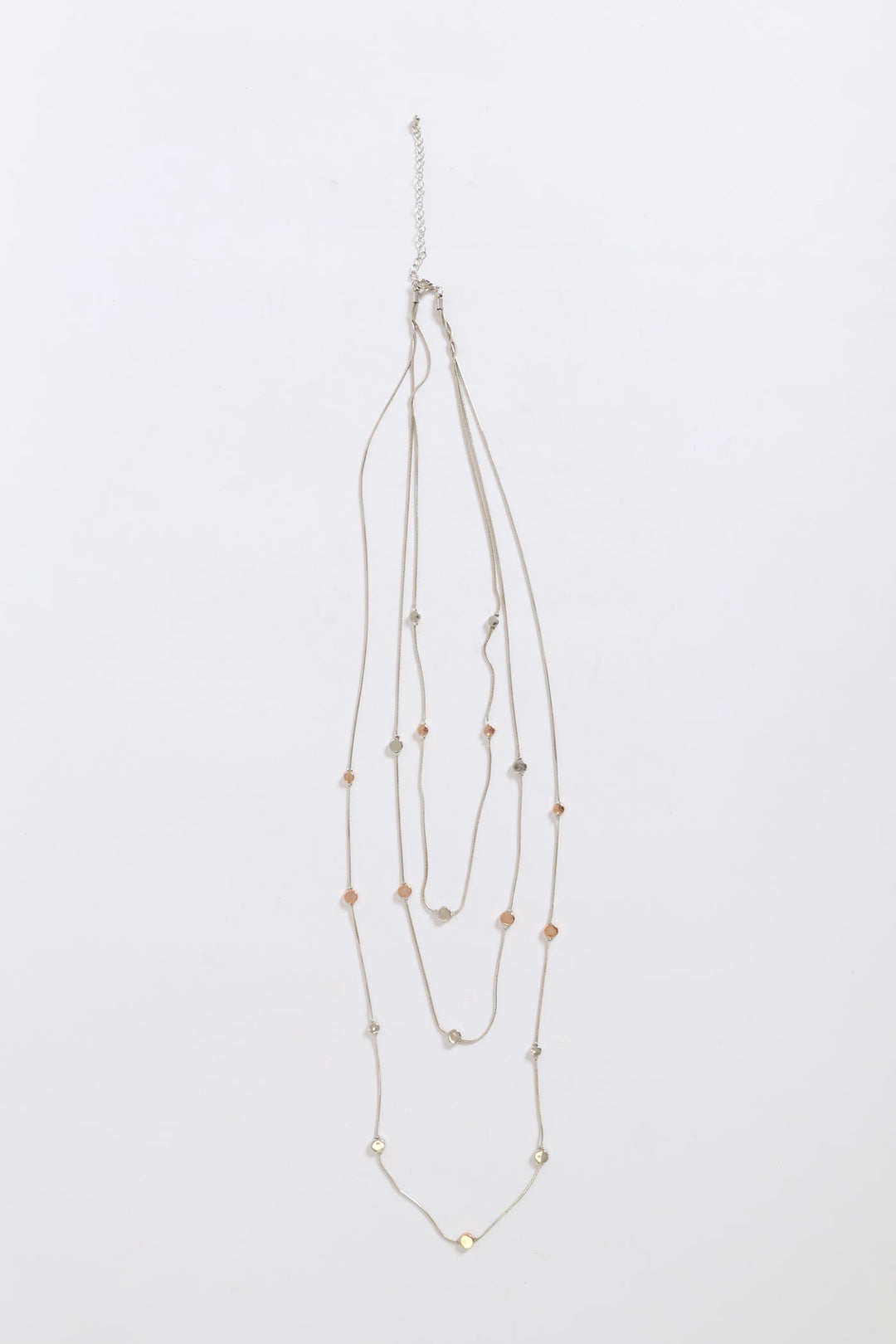 Multi Strand Long Beaded Necklace - Silver