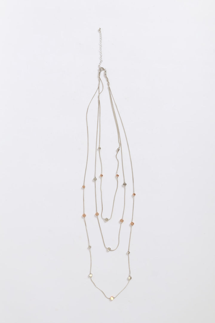 Multi Strand Long Beaded Necklace - Silver