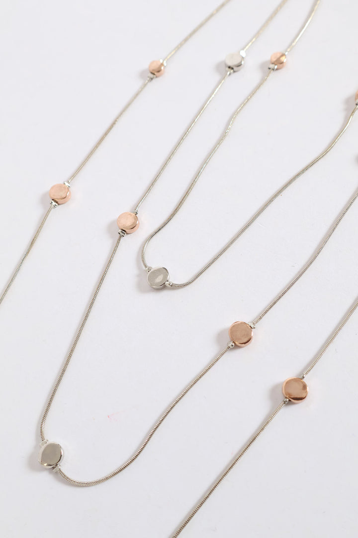 Multi Strand Long Beaded Necklace - Silver