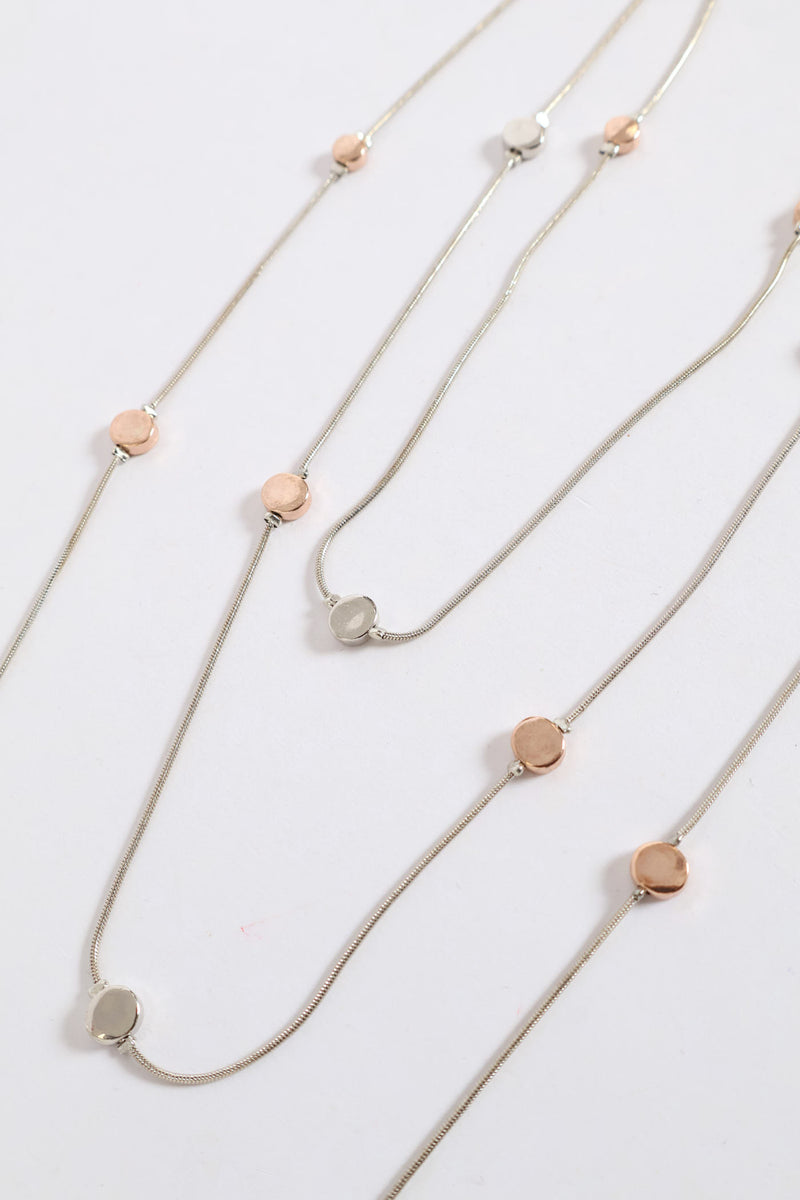 Multi Strand Long Beaded Necklace - Silver