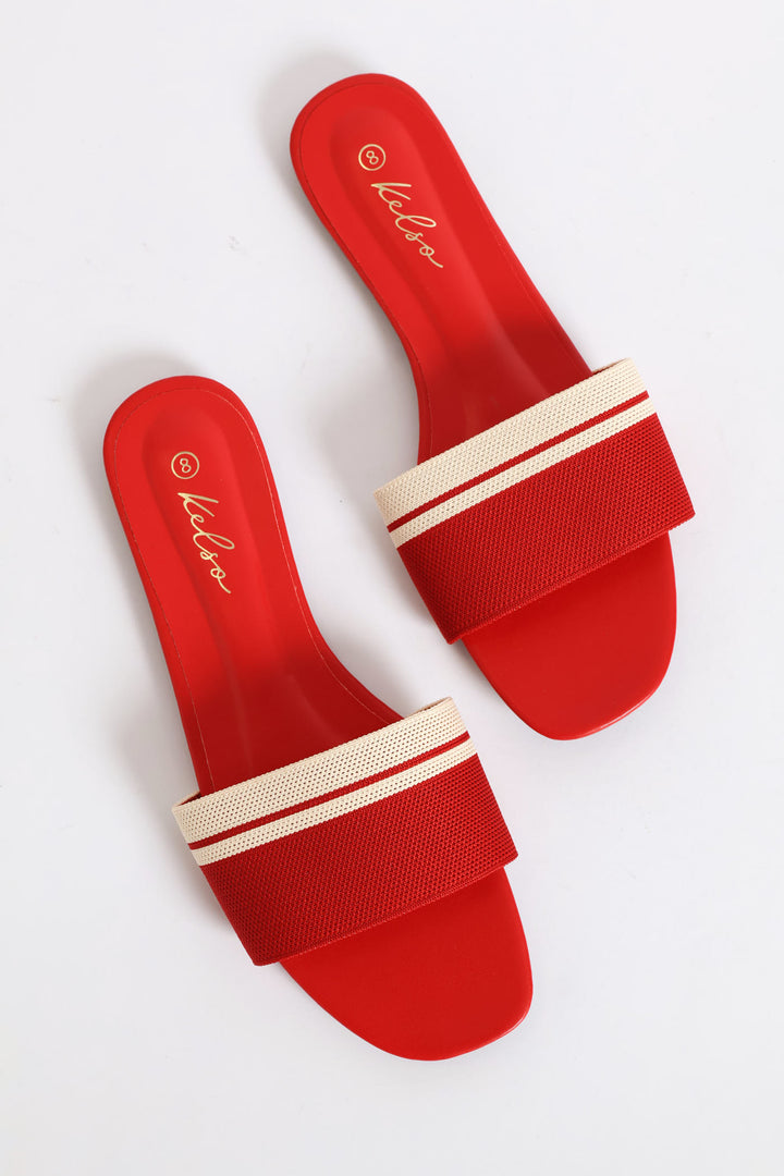 Ribbed Single Band Mule Sandal - Red
