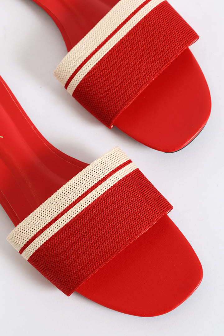 Ribbed Single Band Mule Sandal - Red