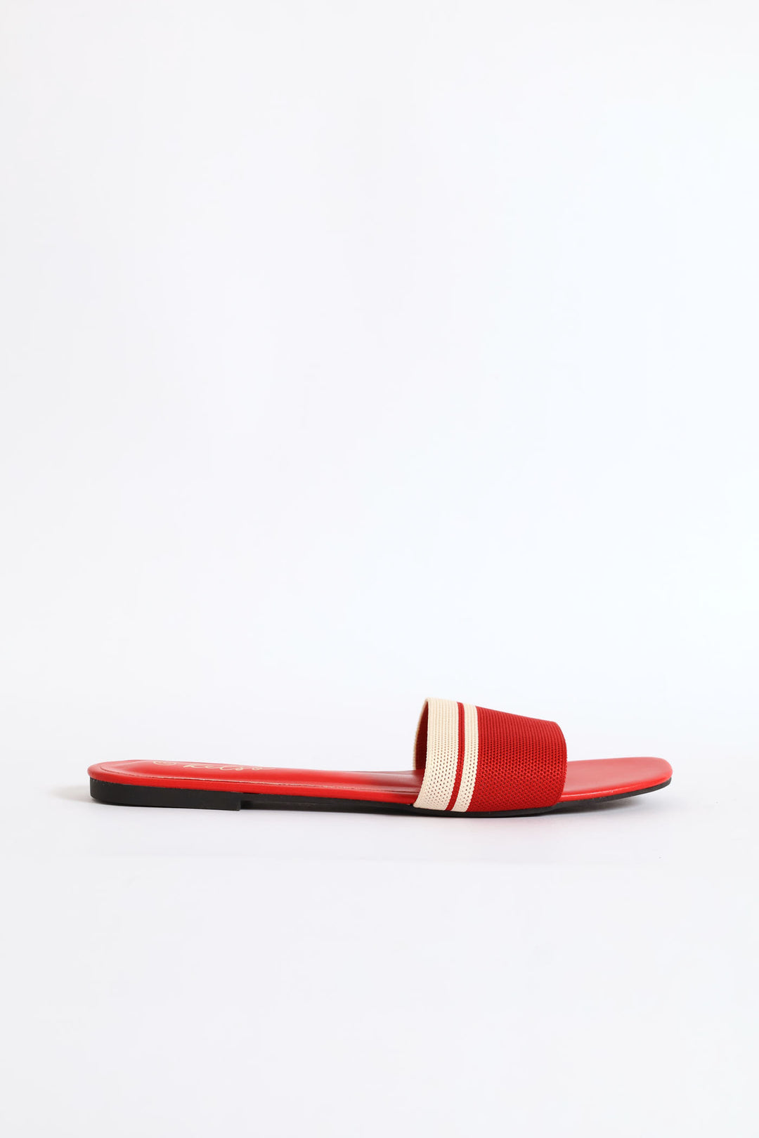 Ribbed Single Band Mule Sandal - Red