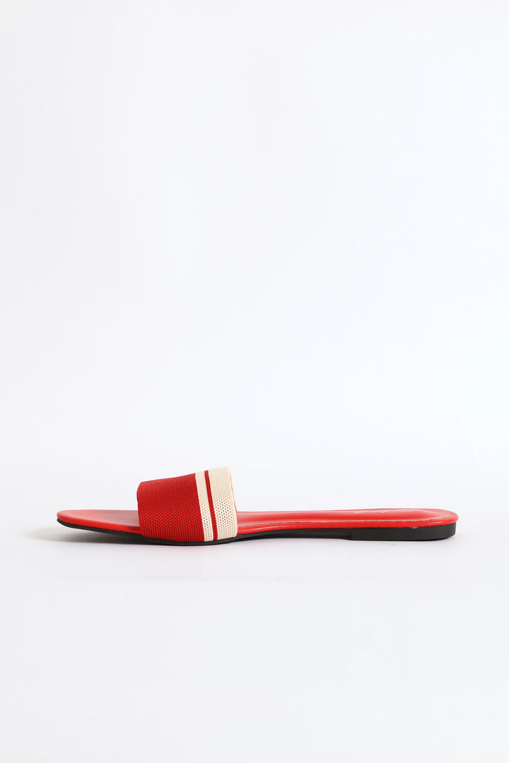 Ribbed Single Band Mule Sandal - Red
