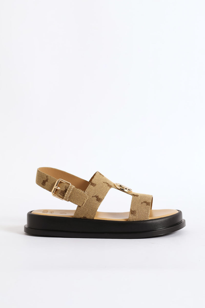 Girls Monogram Trim Sandal - Stone