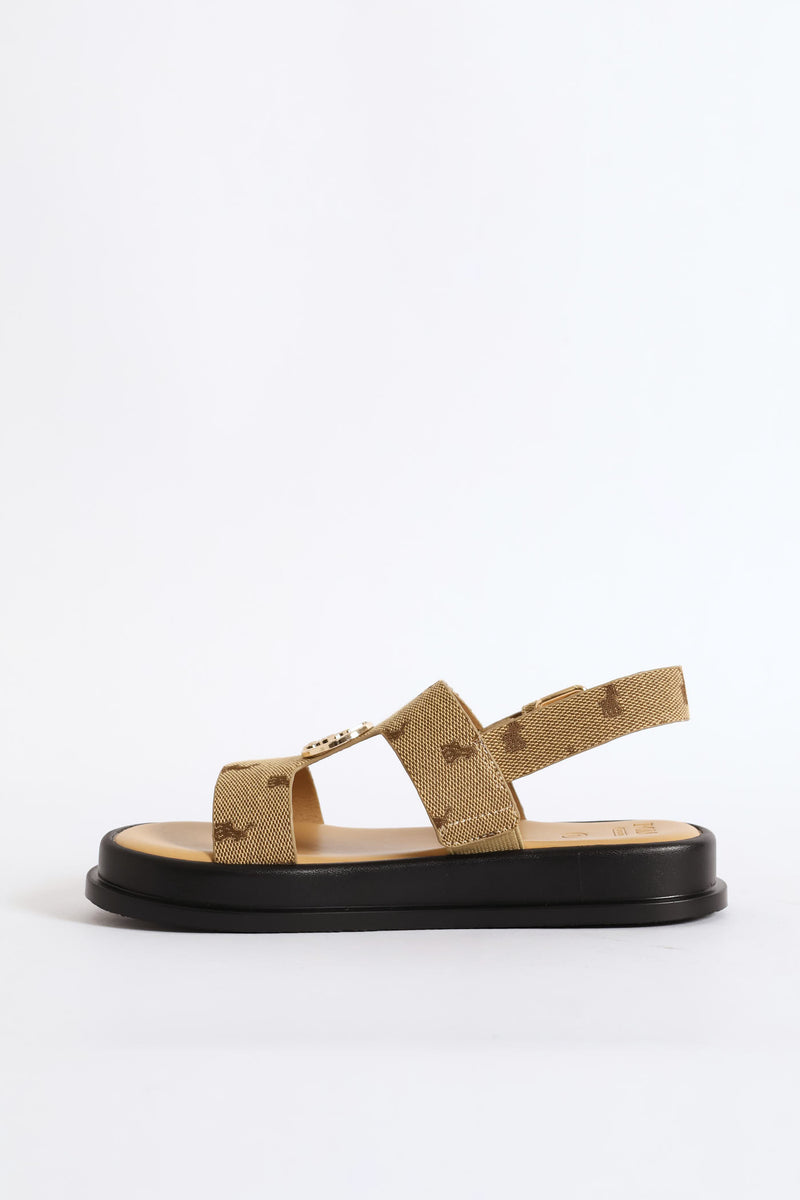 Girls Monogram Trim Sandal - Stone