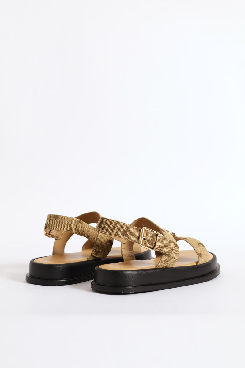 Girls Monogram Trim Sandal - Stone