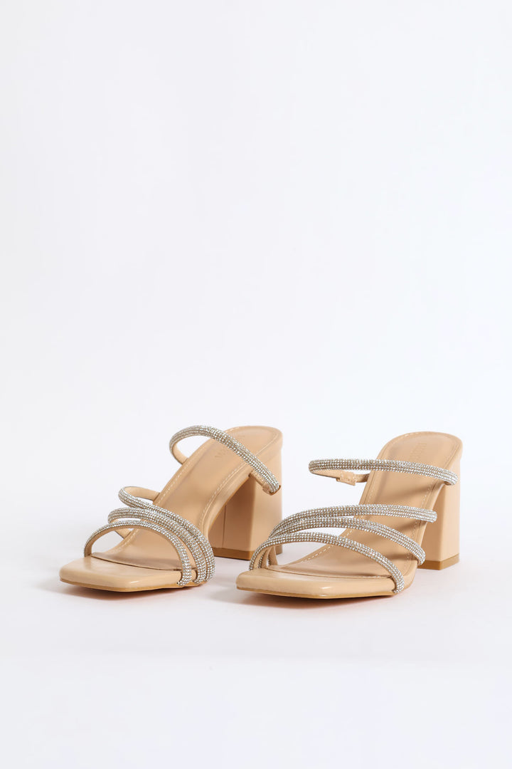 Open Toe Single Sole Block Heel - Nude