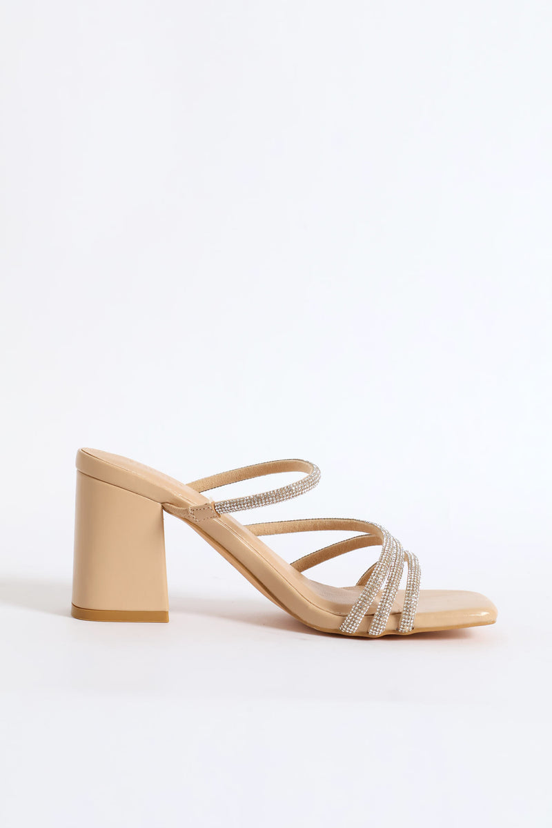 Open Toe Single Sole Block Heel - Nude