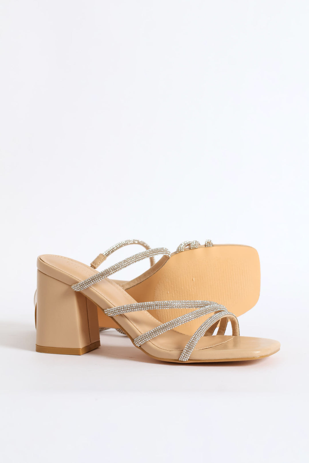 Open Toe Single Sole Block Heel - Nude