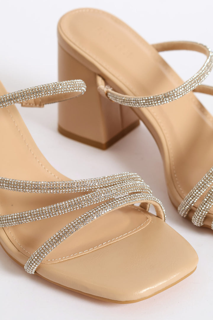 Open Toe Single Sole Block Heel - Nude