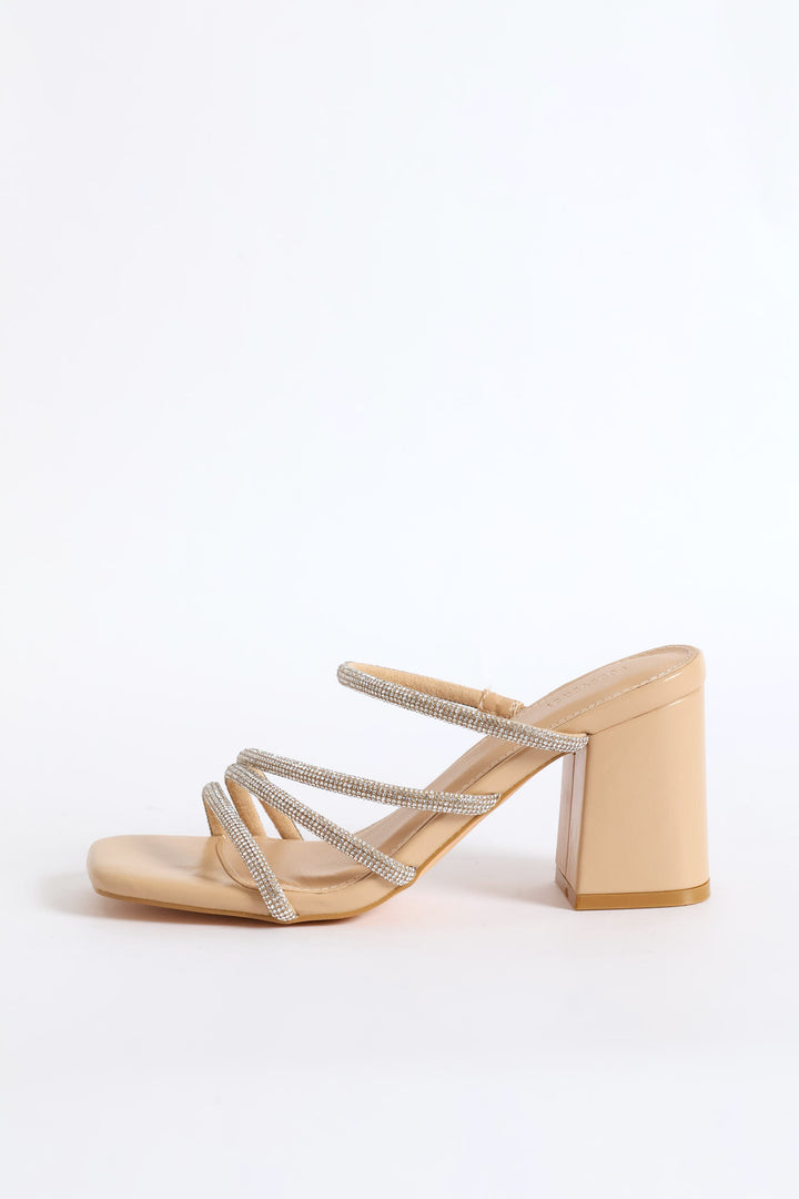 Open Toe Single Sole Block Heel - Nude