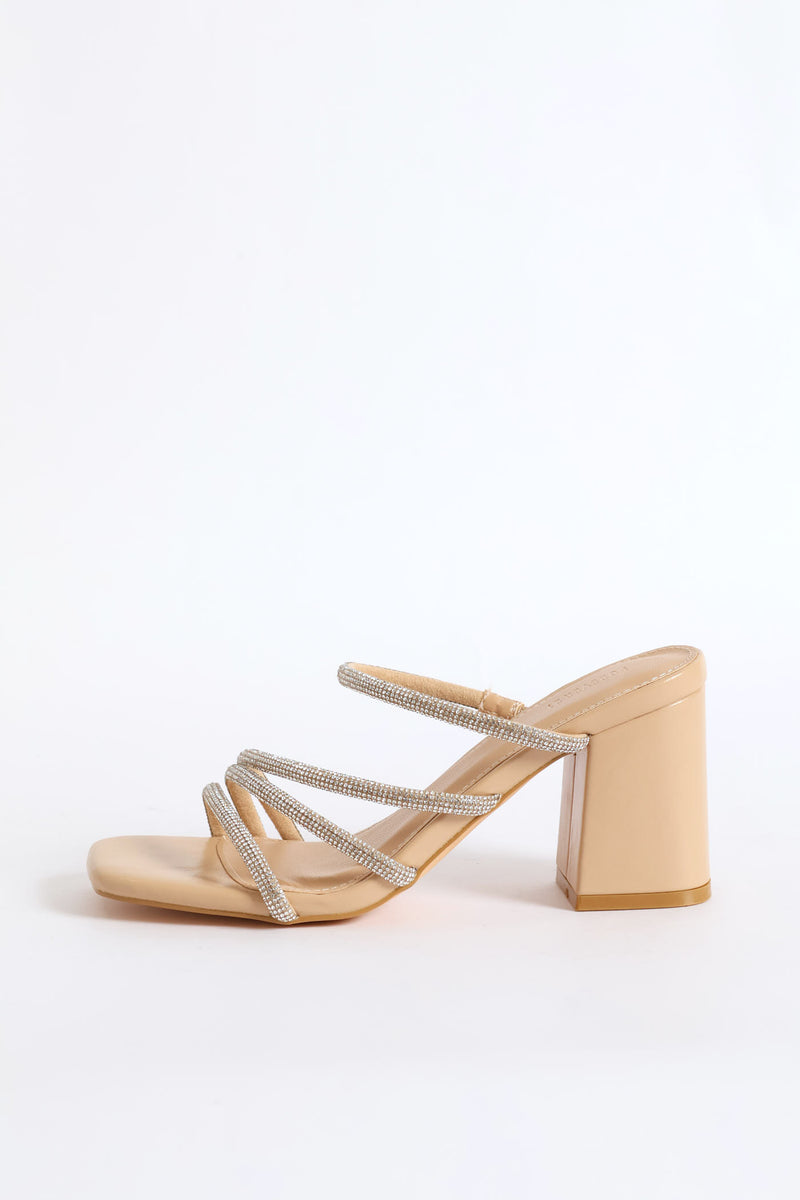 Open Toe Single Sole Block Heel - Nude