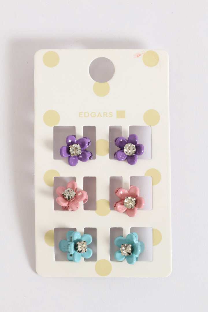 Pre-Girls 6 Pack Flower Diamond Clip Set