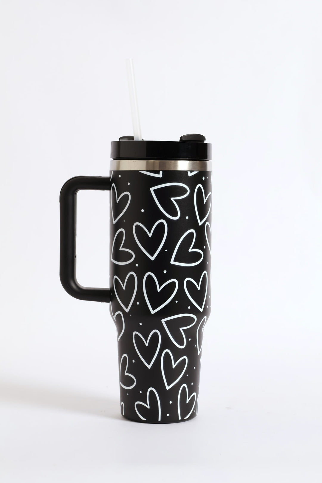 1200ml Heart Print Cup - Black