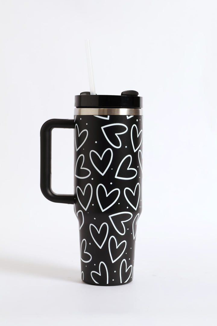 1200ml Heart Print Cup - Black