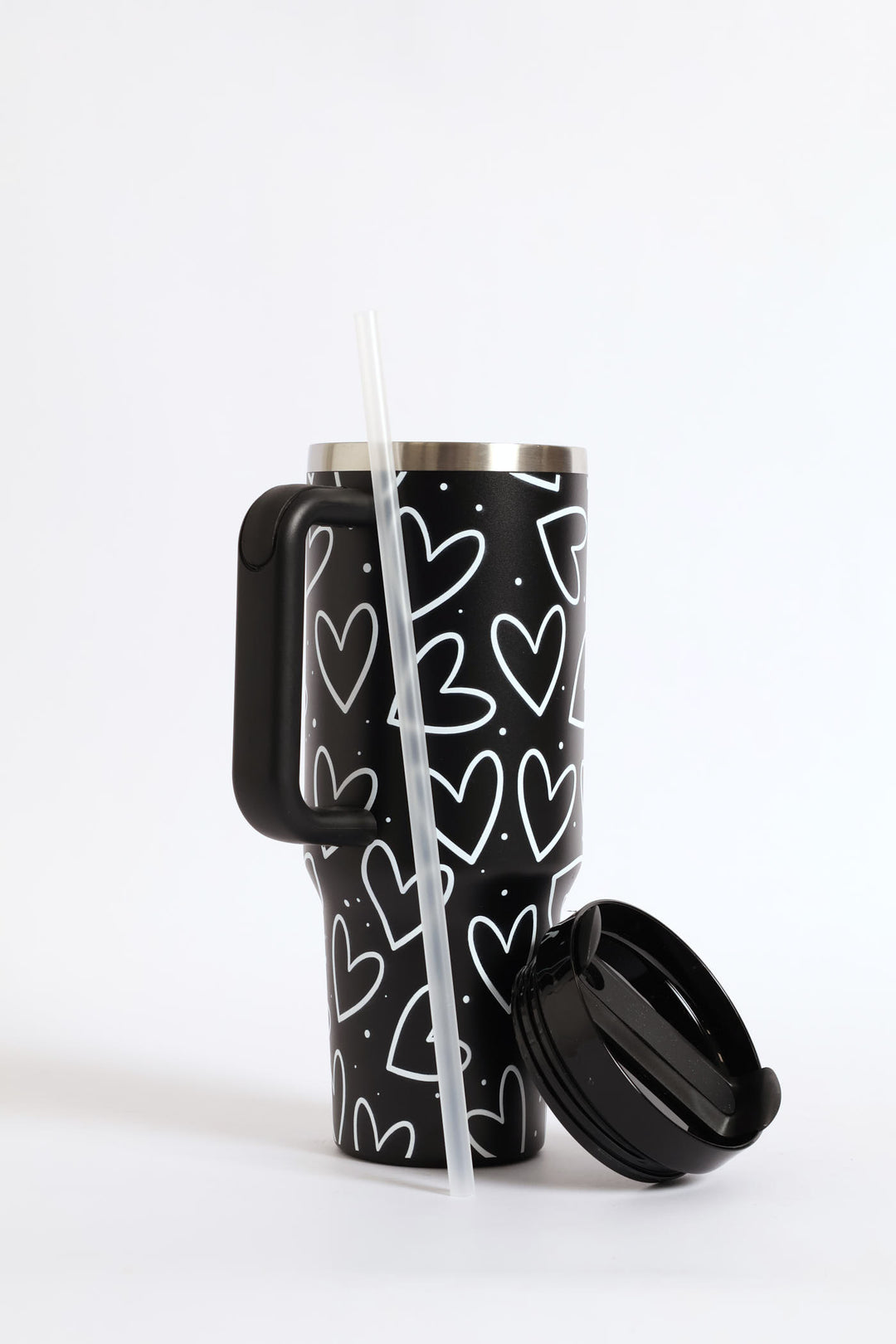 1200ml Heart Print Cup - Black