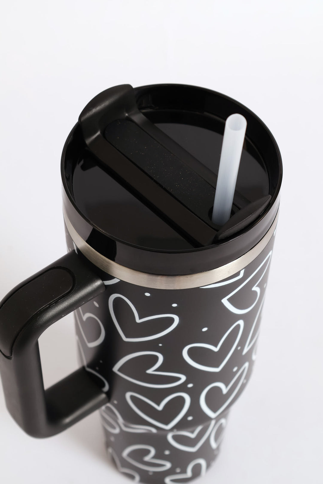 1200ml Heart Print Cup - Black